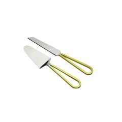 Classic Touch Décor Set of 2 Cake Servers Gold Loop Handles Stainless Steel