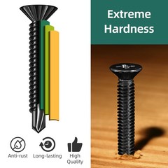 400Pcs #8 x 3/4″ Self Tapping Screws for Metal, Black 410 Stainless Steel Ser…