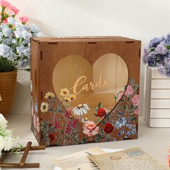 Spring Brown Wedding Card Box for Reception with Heart Acrylic Window Summer Vi