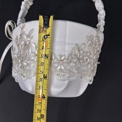 Flower Girl White Small Basket Pearls and Rhinestones Wedding Embellished UNIQUE