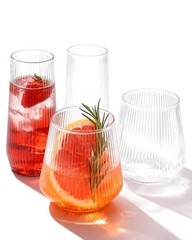 48 Pack Disposable Ribbed Origami Ripple Plastic Glasses Set – 24 Clear48Pack