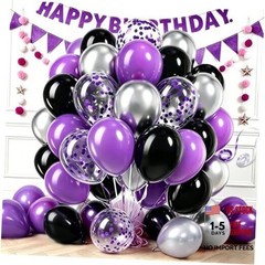 68pcs Black Purple Balloons Kit, Matte Metallic Confetti Latex Blackish Purple