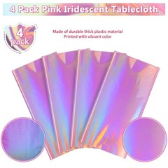 4 Pack Iridescent Pink Plastic Tablecloths, FunnyPars Shiny 4 Pack,