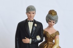 9″ & 5″ Vtg 80s Plastic 50th Anniversary Gold Bakery Crafts Wedding Cake Toppers