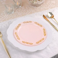 8″ Blush Round Salad Plates Gold Trim Party Wedding Disposable Tableware