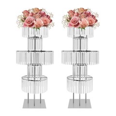 2Pcs Acrylic Crystal Flower Stand Wedding Vase Party Dinner Pedestal Stand Decor