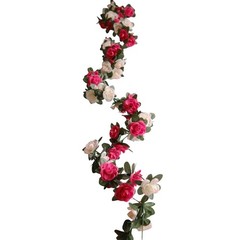 2 BLUSH FUCHSIA 8 ft long Silk Mini Rose Wedding Garland Leaves Bendable Wire