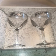 Vintage Bride And Groom Glass Wear