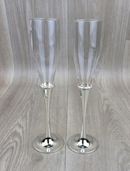 Lenox Devotion Flute Glass Pair Silver Plated 10″ Wedding Decorative w/Box READ