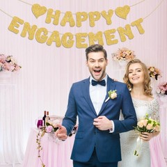 Adecortallk Glitter Happy Engagement 7.09 inches x 6.3 inches, Champagne Gold