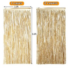 4 Pack Wavy Champagne Gold Metallic Tinsel Foil Fringe Curtains Backdrop – 3….