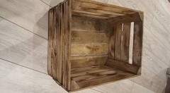 6 x BURNT TOURCHED WOOD VINTAGE WOODEN APPLE FRUIT CRATE RUSTIC OLD BUSHEL BOX