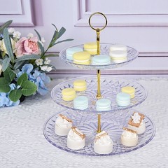 12″ Clear 3 Tier Crystal Plastic Round CUPCAKE HOLDER Party Events Decorations