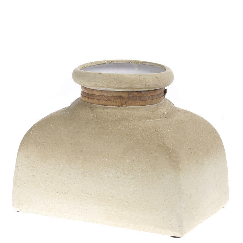Wide Shaped Rustic Beige Ceramic Vase for Fresh and Artificial