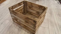6 x BURNT TOURCHED WOOD VINTAGE WOODEN APPLE FRUIT CRATE RUSTIC OLD BUSHEL BOX