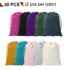 20pcs Velvet Gift Bags 5.1″ x 7.1″ Drawstring Jewelry Pouches, 10 Colors