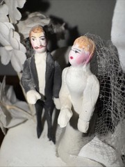 Vintage Wedding Cake Topper Bride Groom Flowers Leaves Lace