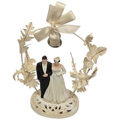 Vintage Wedding Cake Topper Bride and Groom Brown Hair Brunette 1950s