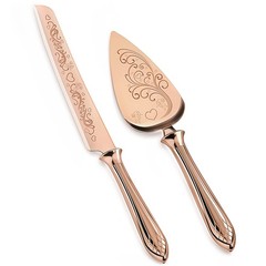 13.78 inch Rose Gold Wedding Cake Knife Server Set SUS304 Stainless Steel