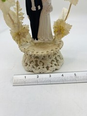 Vintage 1940s 1950s Wedding Cake Topper Bride Groom Bell Fabric Flower Arch
