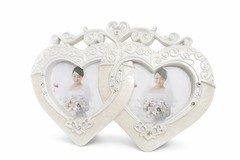 Wedding Photo Frame Set of 2 Heart Rhinestone Ivory Bride Groom Table Decor