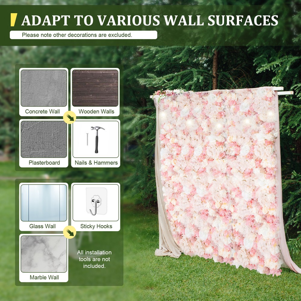 12Pcs Artificial Silk Fabric Flower Wall Panel Banquet Wedding Party Decor