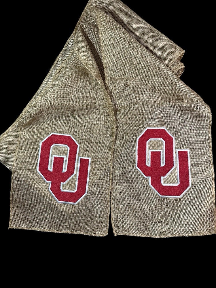 University of Oklahoma (OU) Burlap Chair Sash / Wreath Sash (2 Logos) 55k Stitch