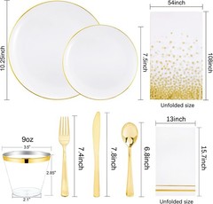Festiva 175PC White Gold Rim Plates Set for 25 Guests – Party Dinnerware