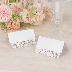 50 WHITE Paper Table Name PLACE CARDS Laser Cut Leaf Vine Design Party Events
