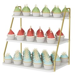Cupcake Stand, 3-Tier Dessert Stand for 55 Cupcakes, Wood & Metal White & Gold