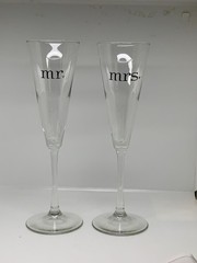 Mr and Mrs Red Heart Toasting Champagne Flutes Minimalist 4 oz. 9.75 inch