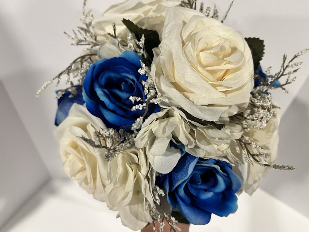 10″ White & Blue Prom + Wedding Artificial Flowers bouquet free shipping