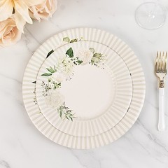 25 WHITE SAGE GREEN 8″ Dessert Paper Plates with Floral Lined Rim Party Supplies