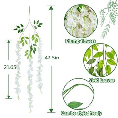 100Pcs Wisteria Hanging Flowers,3.6 Feet/Piece White Hanging White-100pcs