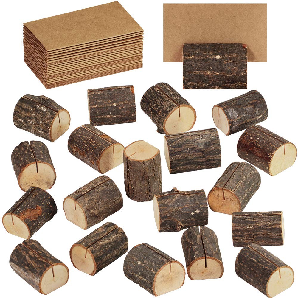 Supla 20 Pcs Rustic Wood Place Card Holders Wooden Table Numbers Holder Brown