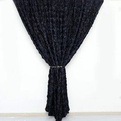 8 ft x 8 ft BLACK Satin Rosette Backdrop CURTAIN Photo Booth Decorations Party