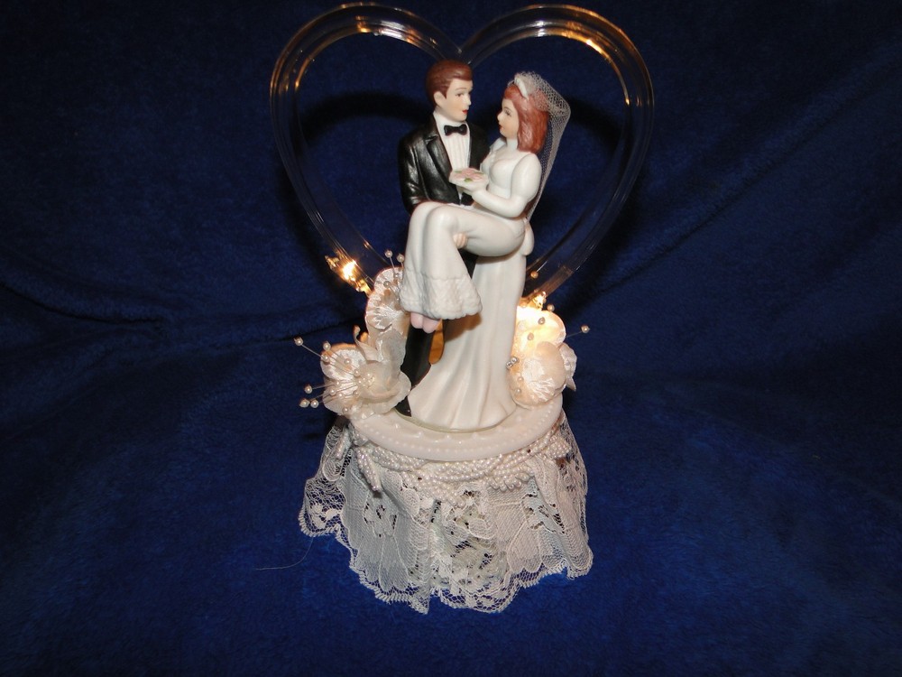 New Lighted Wedding Cake topper with Bride & Groom Over the Threshold