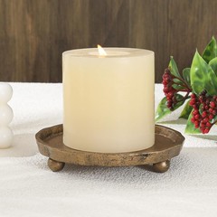 Vintage Cast Iron Pillar Candle Holder Plate, 1 set (1 pc), Brass