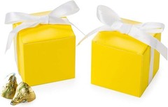 Versatile Yellow Candy Boxes in Bulk, 50 Pack with White Ribbon for Favors
