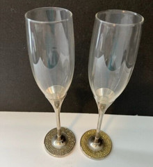 Wedding Toasting Flutes Champagne Glasses Silver Stems with Rhinestones