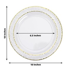 50 CLEAR 10″ Round Salad PLATES Hammered GOLD Trim Party Events Wedding Supplies