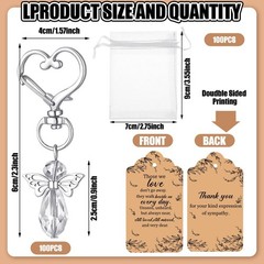100 Set Angel Keychains Funeral Favors with Organza Bags & Sympathy Tags – Memor