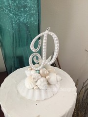 Beach Destination Wedding Cake Topper Genuine Shells Hand Designed Letter D