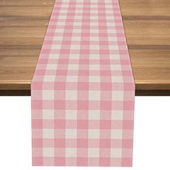 Linen Easter Pink and White Buffalo Check Plaid Table Runner Gingham 13″ x 72″