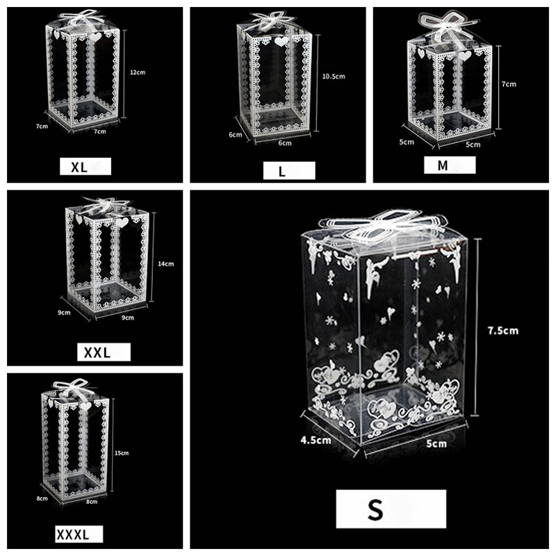 10/50pcs Clear Floral PVC Cube Boxes Gift Tennis Toy Candy Cake Package Display