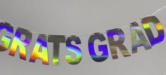 Pre-Strung Holographic Congrats Grad Banner Decorations Sign, Iridescent Hang…