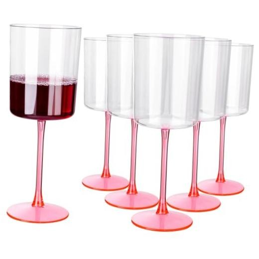 12 Pack 10 Oz Clear Plastic Wine Glasses with Stem – Disposable Cocktail Pink