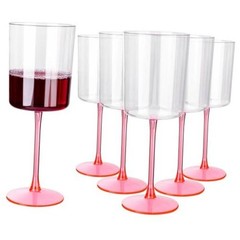 12 Pack 10 Oz Clear Plastic Wine Glasses with Stem – Disposable Cocktail Pink