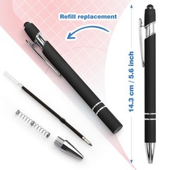 Bribobo 8 Pack Black Ballpoint Pen 2-in-1 Stylus – Retractable Metal Pen With…