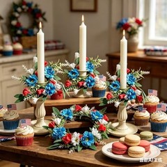 6 Pcs 1.38″ Mini Taper Candle Rings Wreaths 4th of July Small Artificial Taper